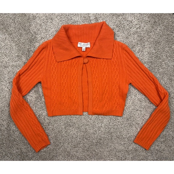 St. John Sweaters - St. John Cardigan Cashmere Small Orange Cable Knit Cropped Collared Sweater